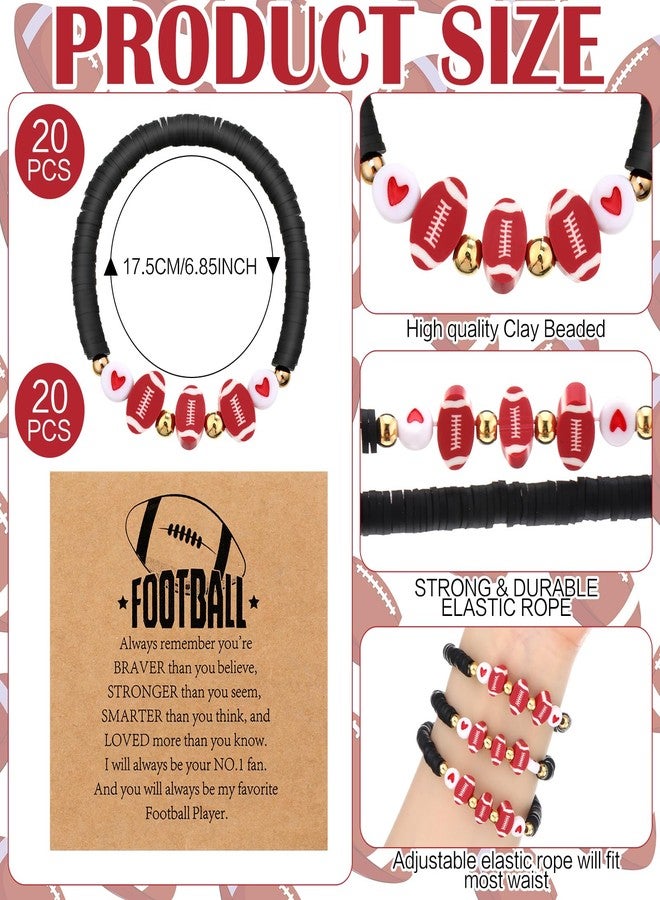 Ecation 20 Set Sport Bracelets Team Gift Bead Ball Bracelet Bulk Adjustable with Inspirational Card Charm Bracelets for Baseball Football Birthday Party Favor Gift(Black,Football) - Image 2